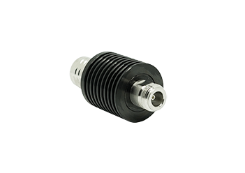 7000_00757661_PRT_01.png Koaxialdämpfungsglied mit schwarzem Kühlkörper und metallischen Anschlüssen.