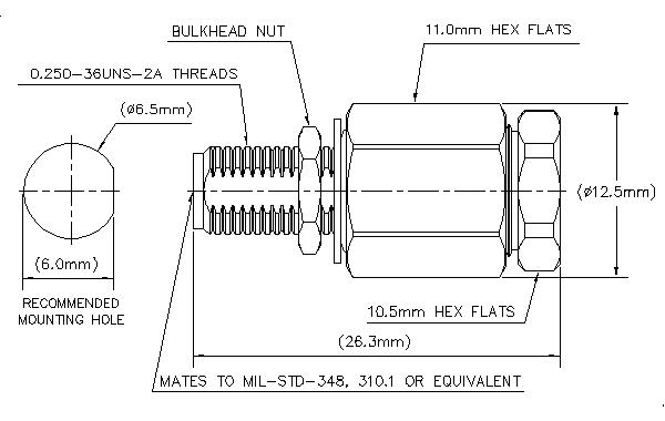 Technical drawing of a fitting with dimensions and thread specification.