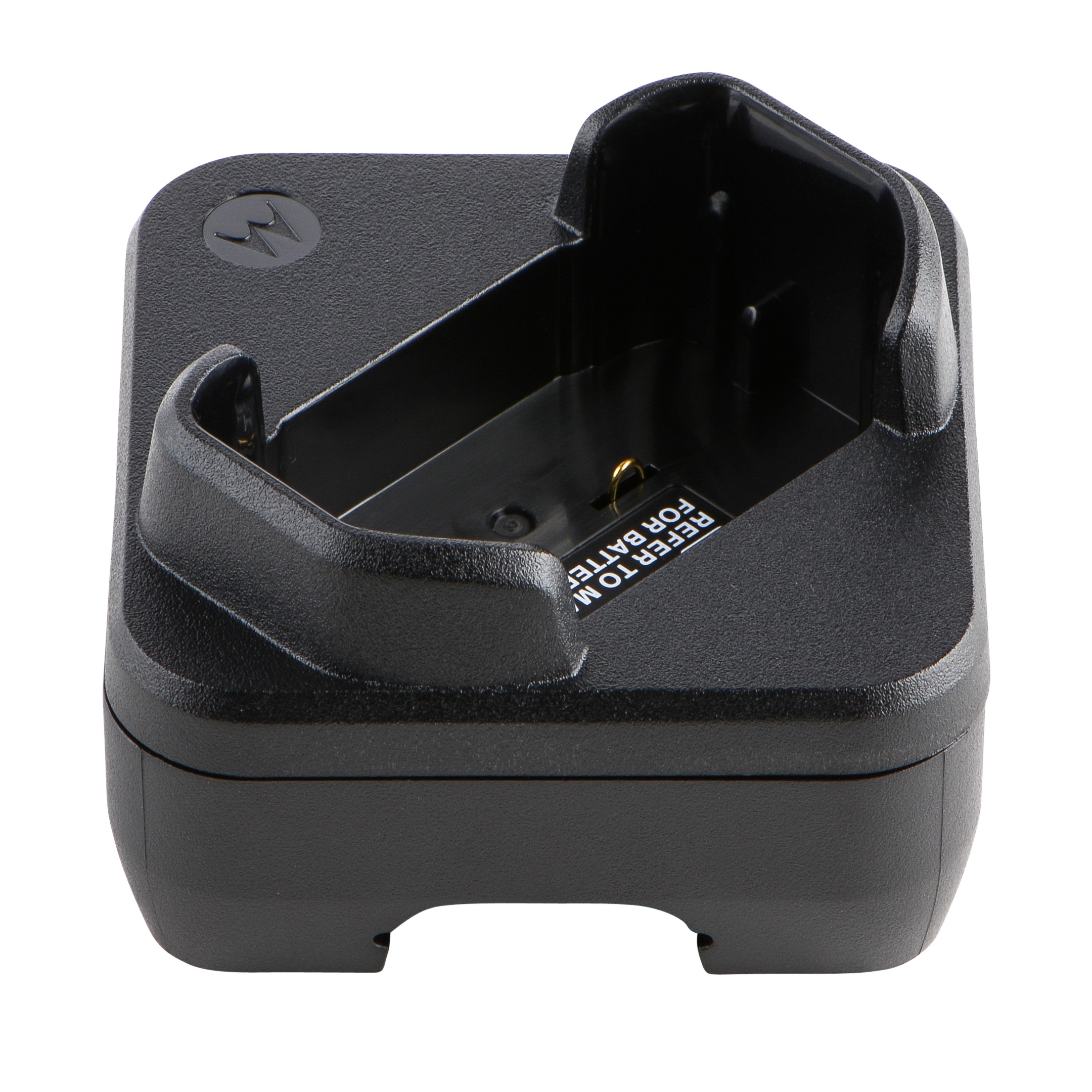 Black charger with Motorola logo, rectangular shape.