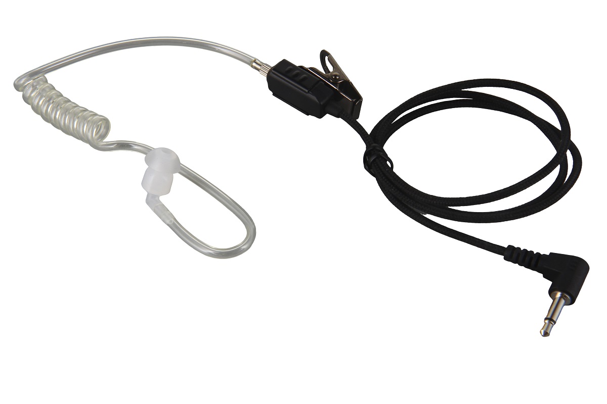 Ohrhörer mit transparentem Schlauch und 3,5-mm-Klinkenstecker.