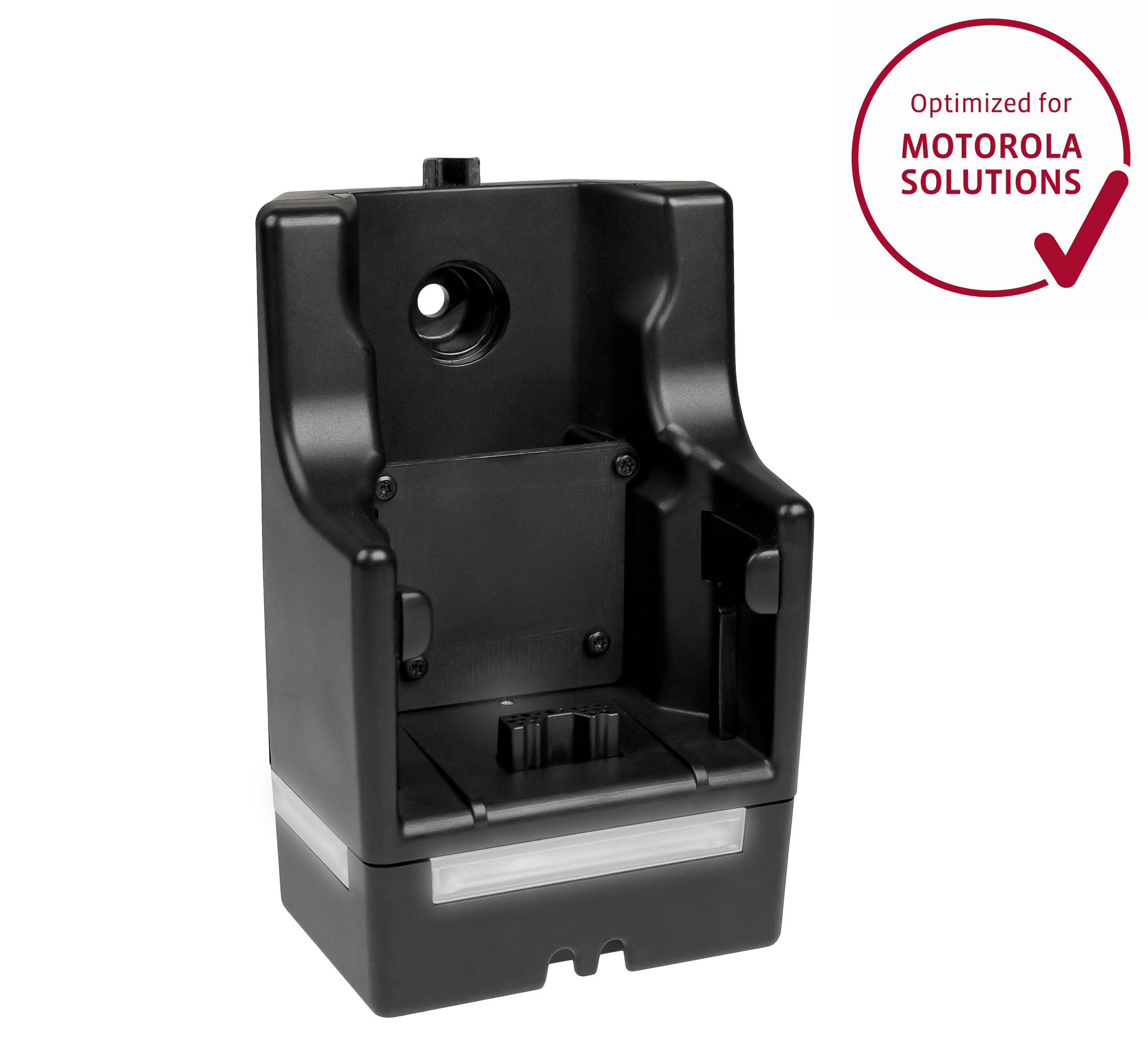 01_6509_00110051_PEI_Optimized_01.jpg Schwarze Dockingstation, optimiert für Motorola Solutions.