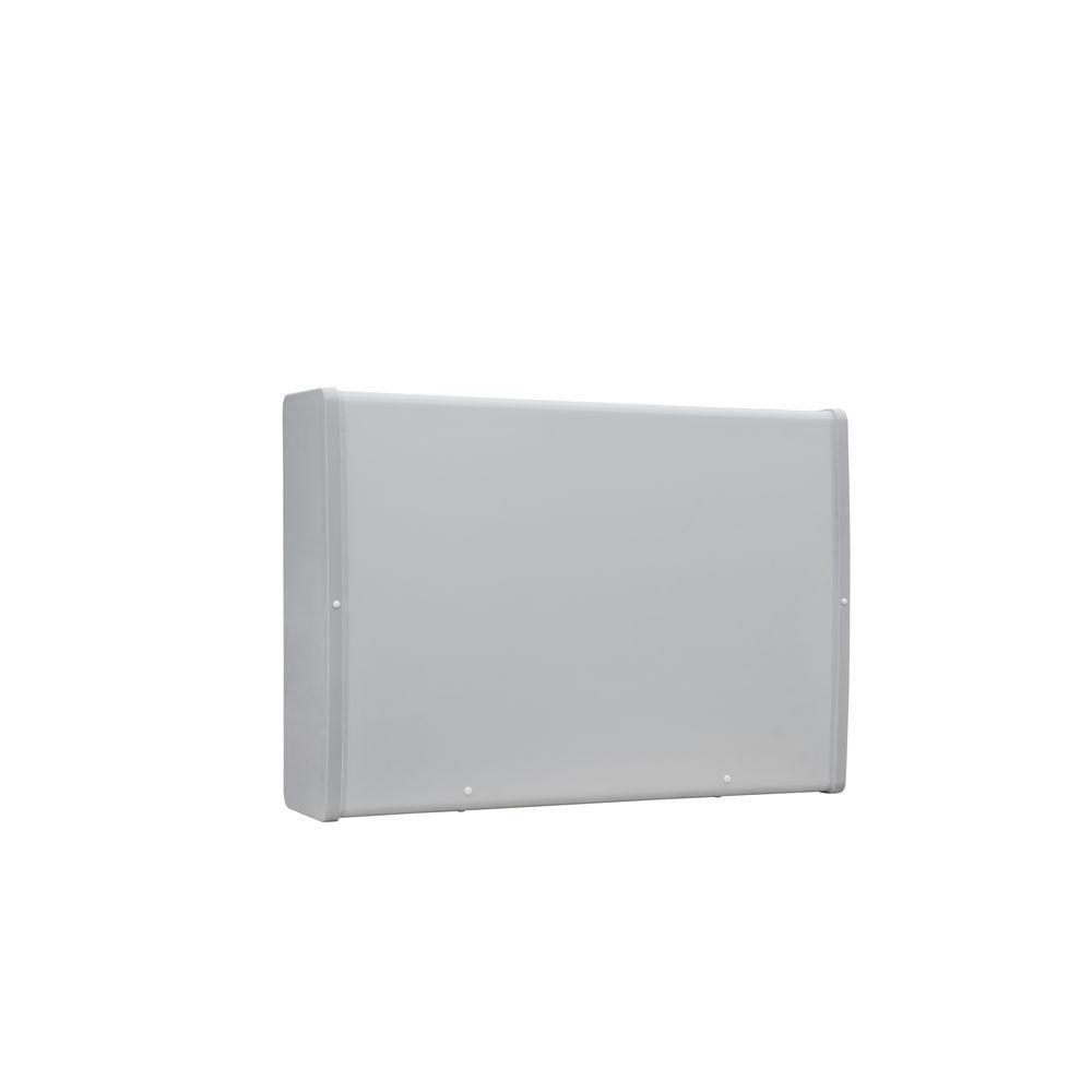 7000-00042200_com_01.jpg Grauweißer Sichtschutz aus Aluminium, rechteckige Form.