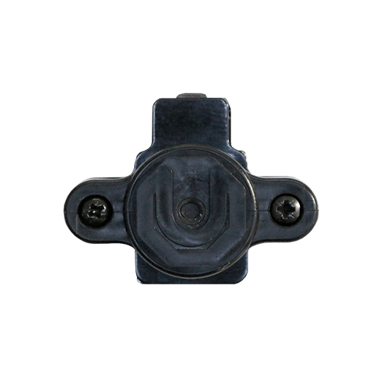 Black socket cover with two visible screws.