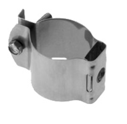 Metallische Schlauchschelle mit Schraube zur Befestigung.