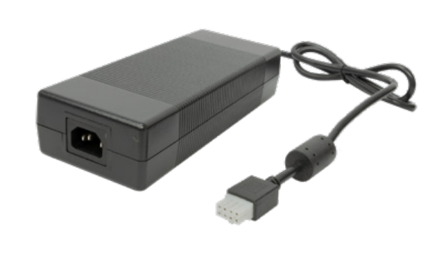 Externes Netzteil mit Kabel und Stecker, rechteckige Form, schwarz