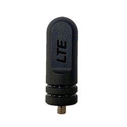 Black LTE antenna with round head and screw connector.