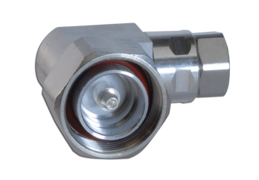 Metal adapter with angled connector and thread.