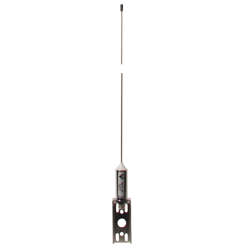 Long antenna with silver body and black tip, mounted on a rectangular holder.