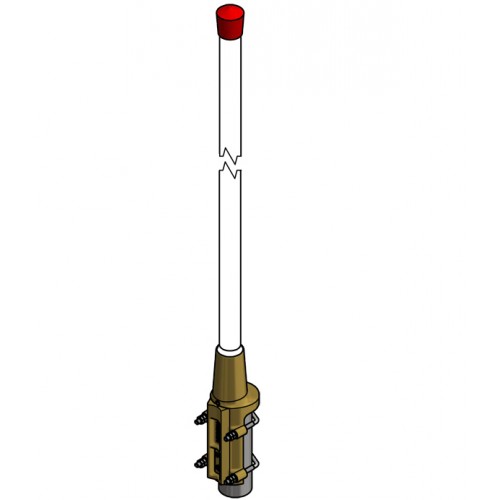 Illustration of an elongated device with a red tip and multiple attachment points.