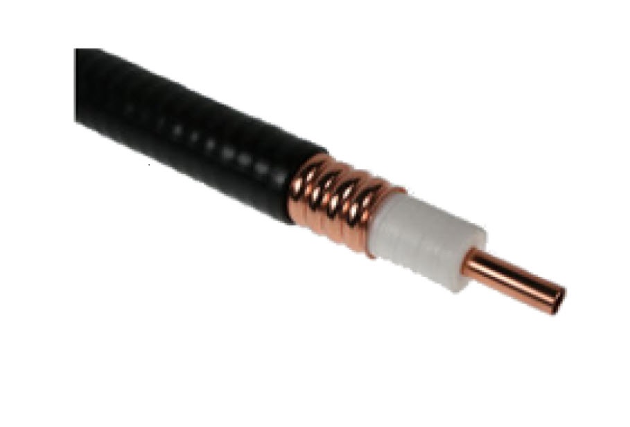 7000-00750824_rfs_01.jpg Coaxial cable with copper core, black outer jacket, and insulation layer.