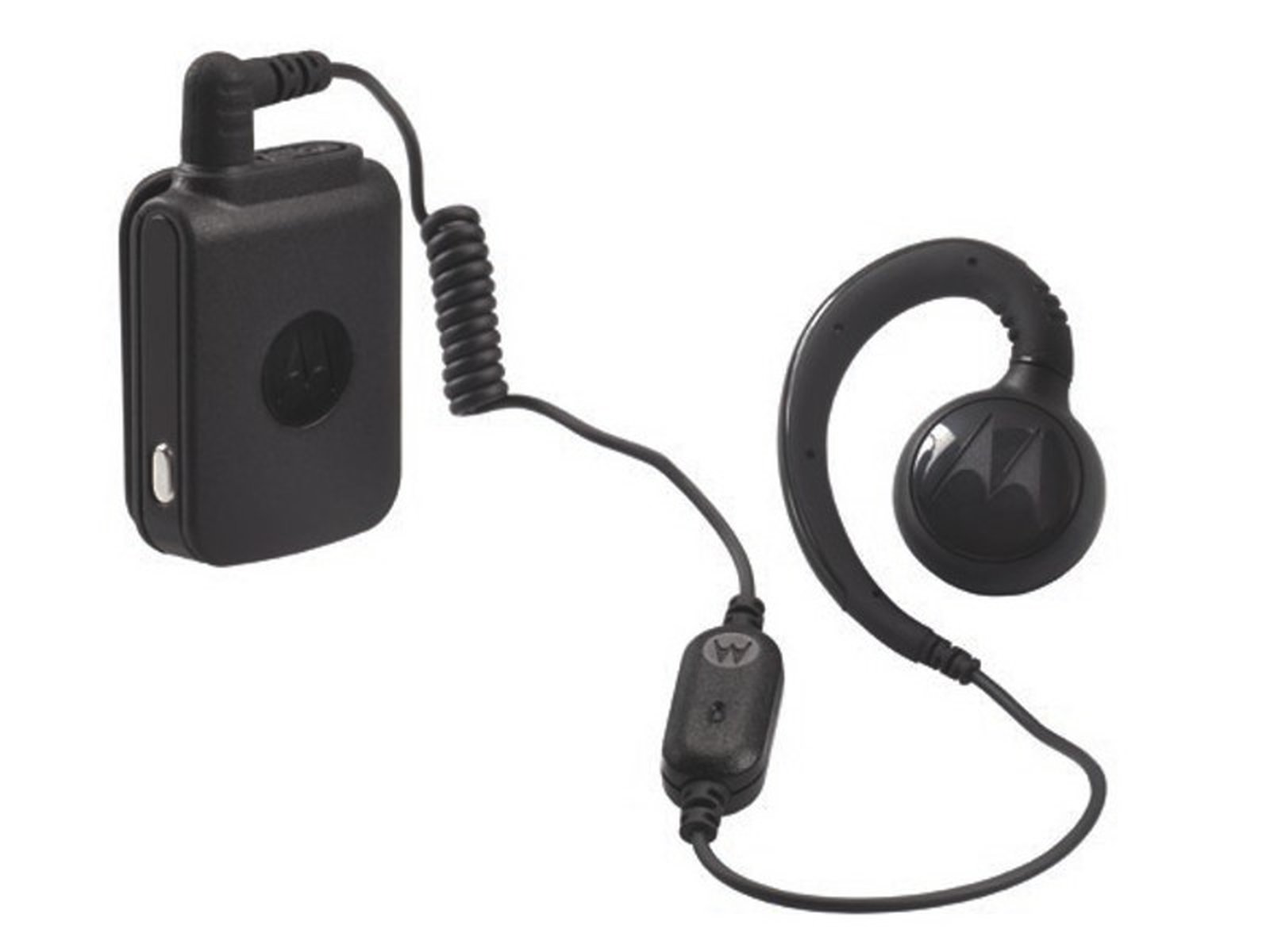 Schwarzes Headset mit Ohrhörer und Kabelsteuerung.