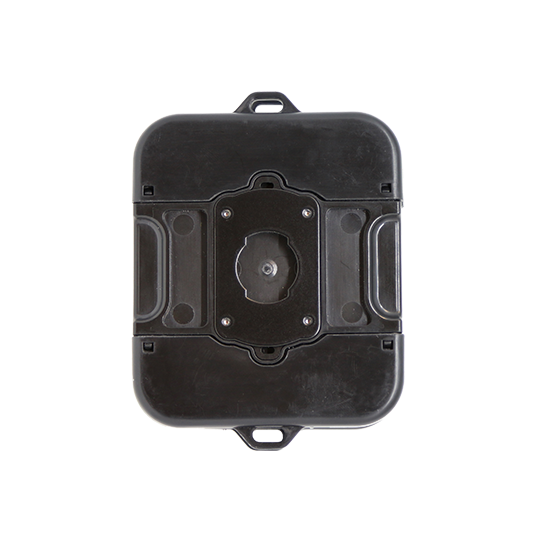 Rectangular black plastic box with central screw mount.
