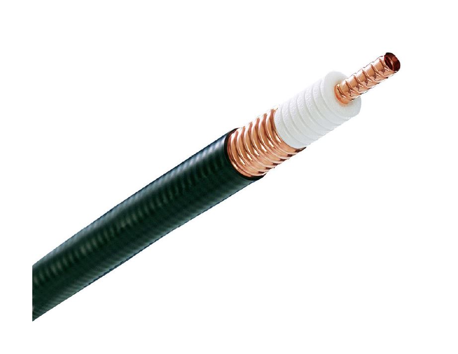 7000-00032700_com_01.jpg Koaxialkabel mit Kupferdraht, schwarzer Isolierung und weißem Innenmantel.
