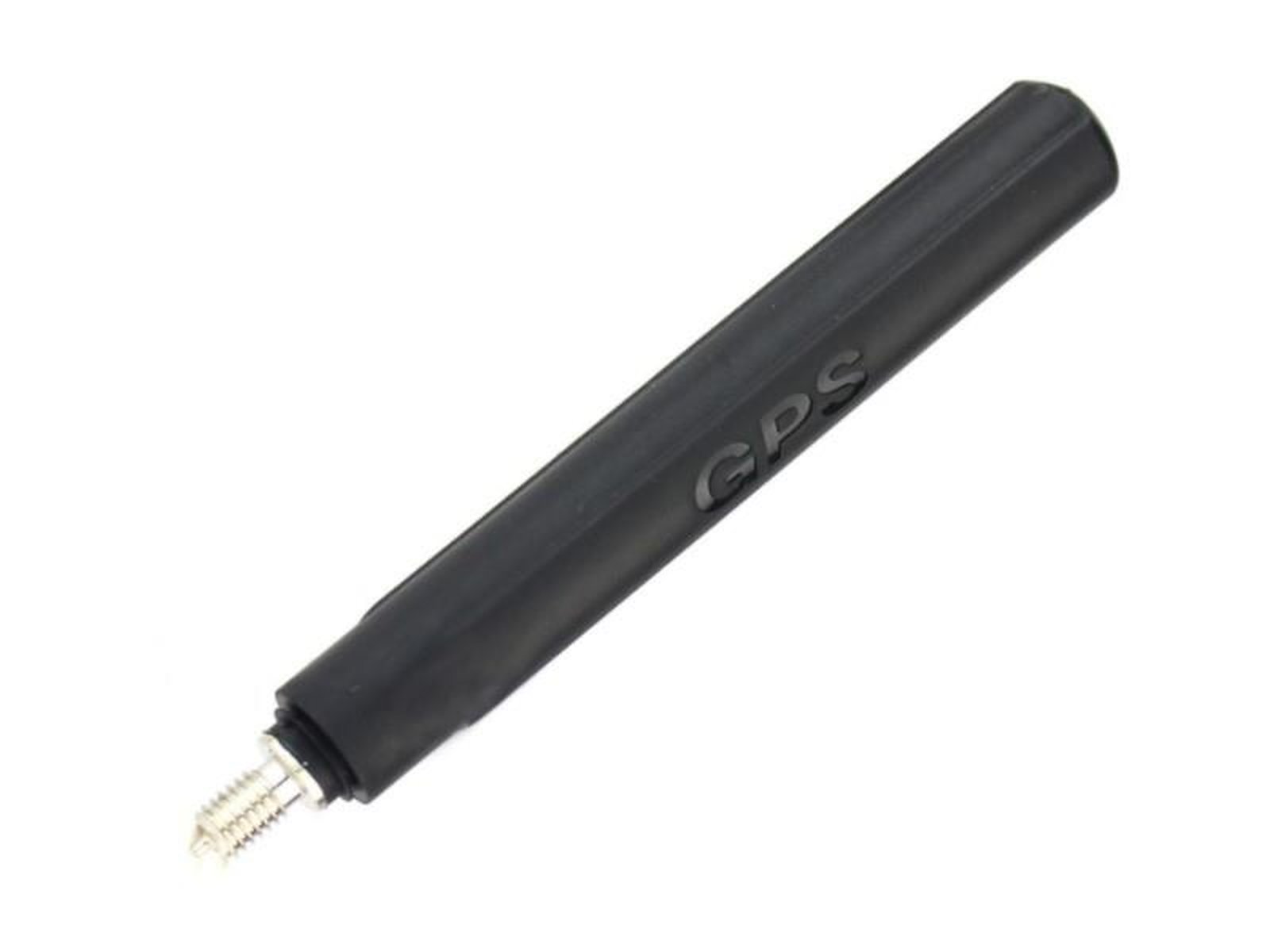Schwarze GPS-Antenne mit silbernem Gewindeanschluss.