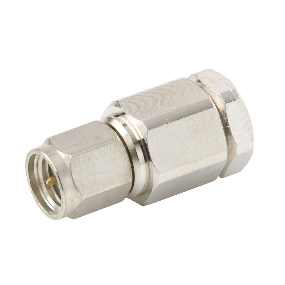 Metall-Steckverbinder mit sechseckiger Form und Gewinde.