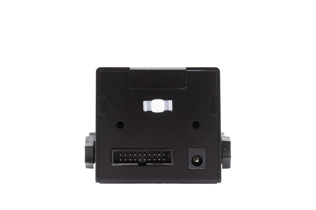Black rectangular electronic device with ports on the front.