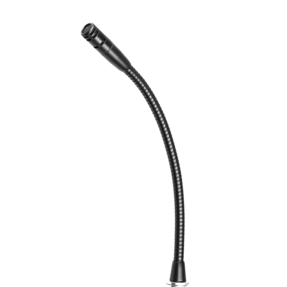 Black gooseneck microphone with flexible neck.