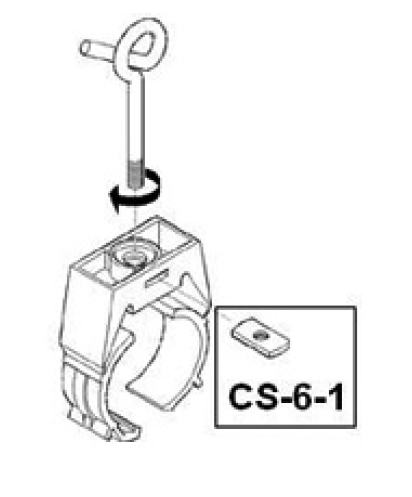 7000-00622700_rfs_01.png Zeigt Montageanleitung für Kabelklemme CS-6-1 mit Schraubmechanismus.