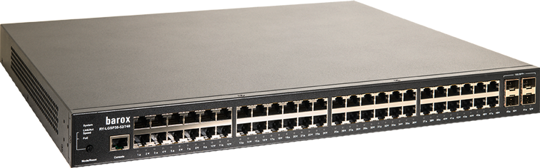 Network switch with 48 Ethernet ports and two SFP ports.
