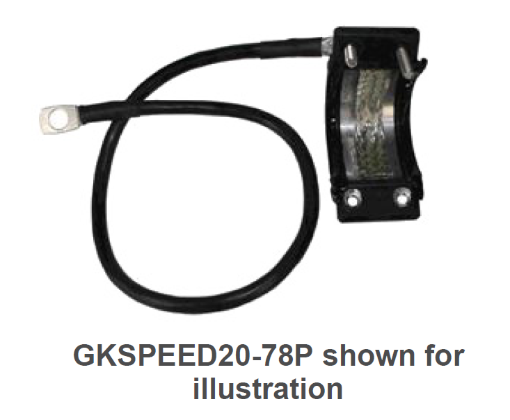 7000-00629500_rfs_01.png Black terminal lug with insulated cable and bracket.