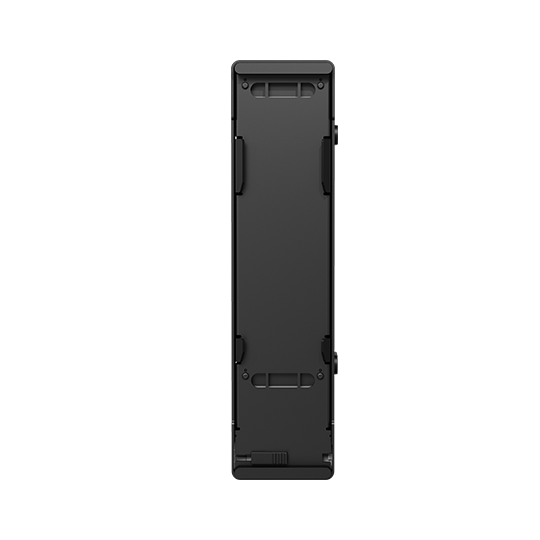 Black elongated device with mounting points and slots.