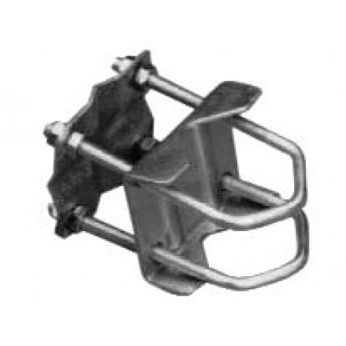 Metal bracket with screws and U-shaped bars.