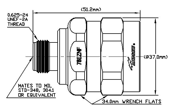 Technical drawing of a threaded connector with dimensions and specifications.