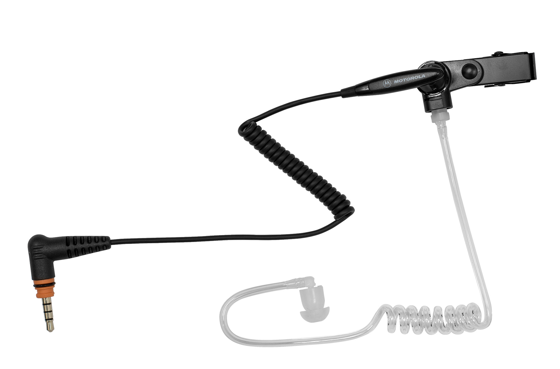 Earpiece with coiled cable and jack plug, earpiece with transparent tube.