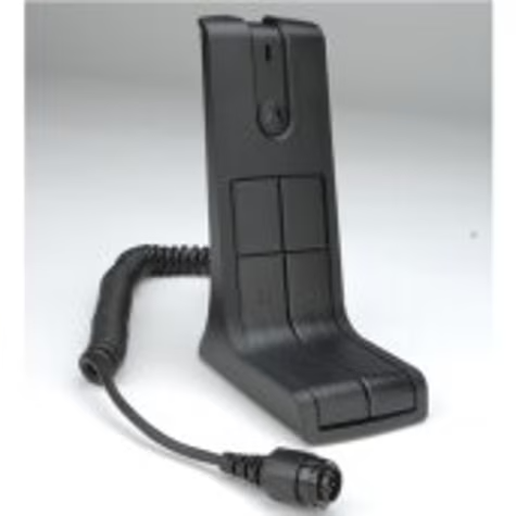 Black electric hand control grip with cable and buttons, ergonomic design.