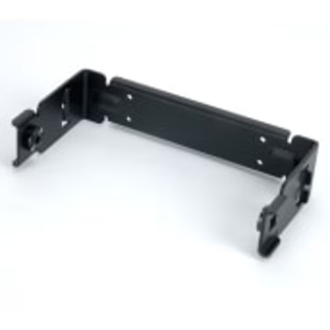 Schwarzmetall-Halterung mit seitlichen Befestigungen.