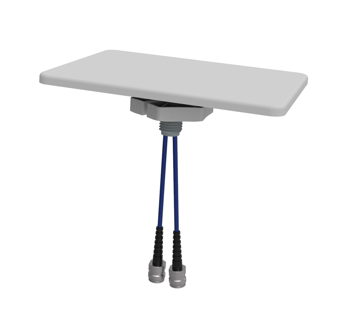 Flache Antenne mit zwei Kabeln unten.