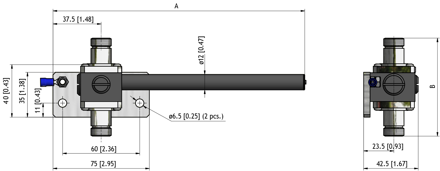 Technical drawing of a pipe distributor with precise dimensions.