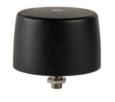 Schwarze zylindrische Antenne mit Metallgewinde unten.