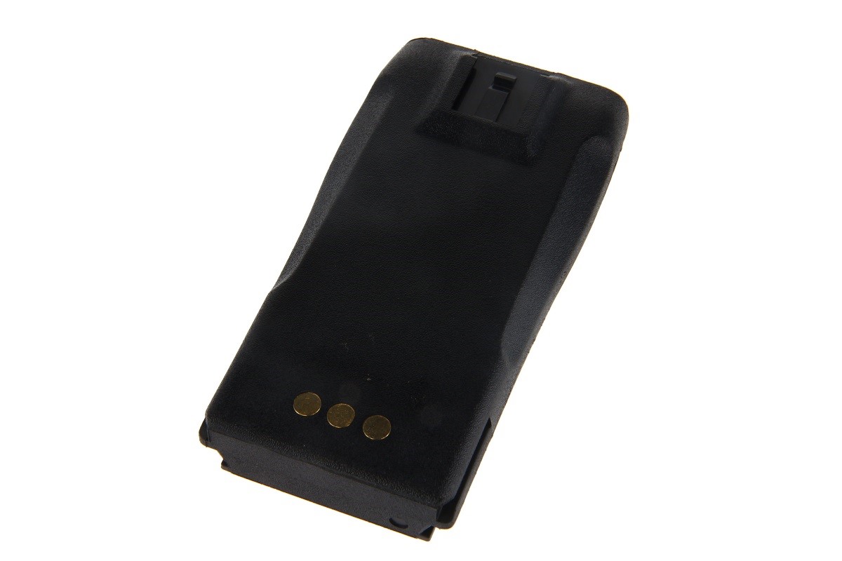 Schwarze Batteriepacks für Funkgerät mit drei goldenen Kontakten unten.