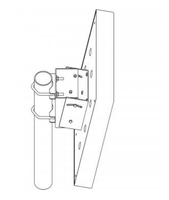 Technical drawing of a pipe bracket with fasteners.