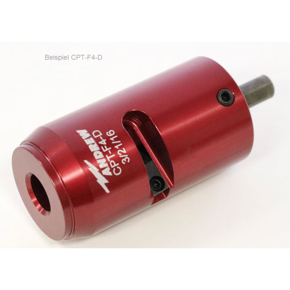 Red cylindrical adapter labeled 'ANDREW CPT-F4-D 3/2/16'.