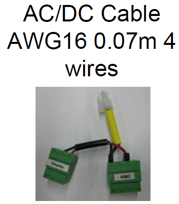 AC/DC-Kabel AWG16, 0,07m, 4 Drähte mit grünen Anschlüssen.