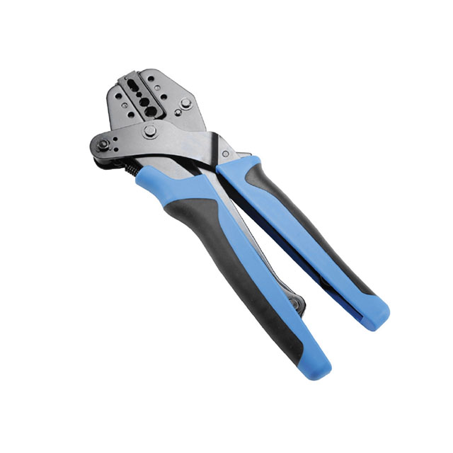Crimpzange mit blauen Griffen für Kabelverbindungen.