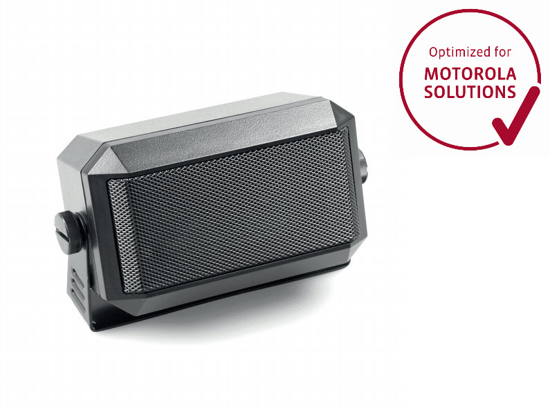 01_6604_00600051_PEI_Optimized_01.jpg Schwarzer Lautsprecher mit Gitter, geeignet für Motorola-Lösungen.