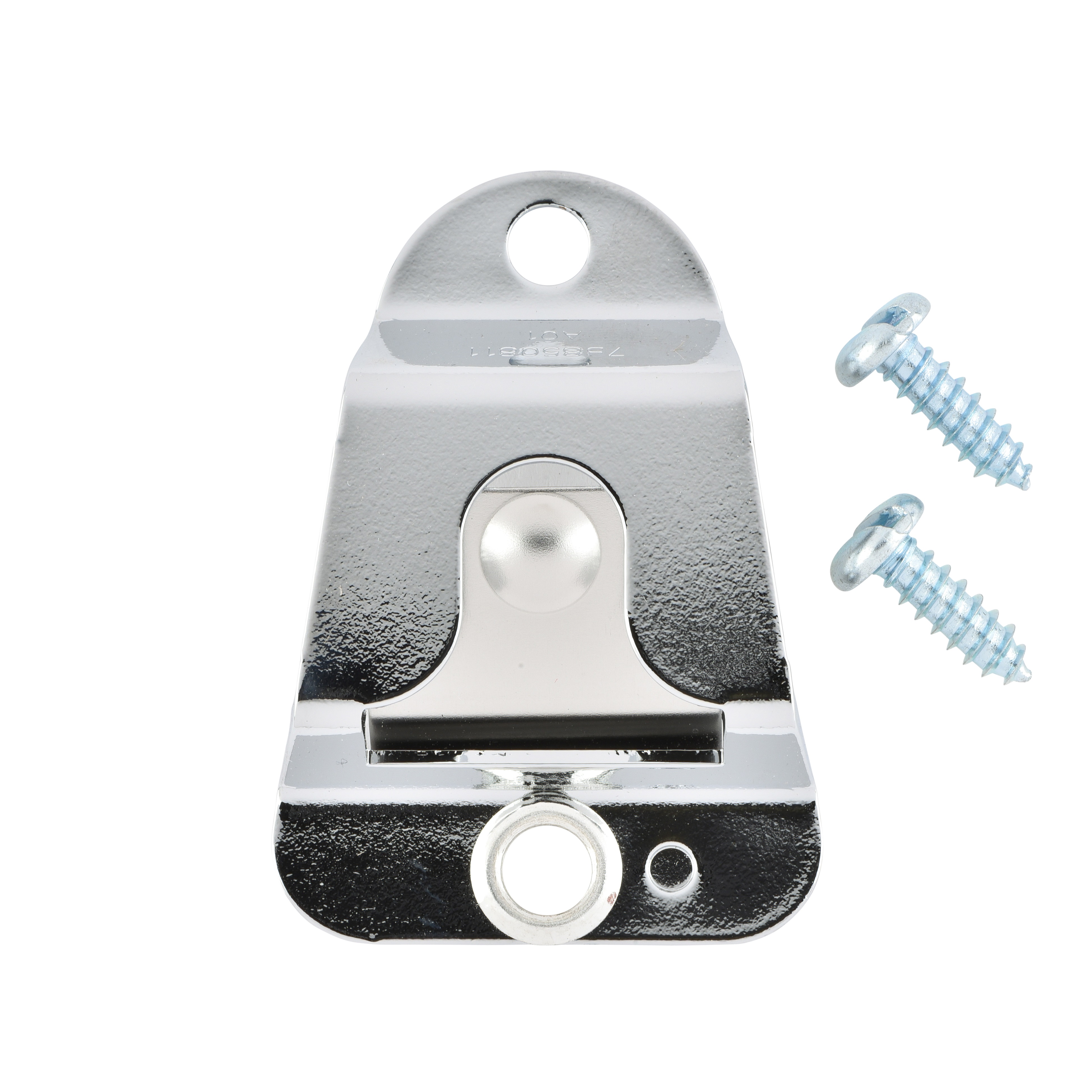 Metal hook with hole and two screws, shiny