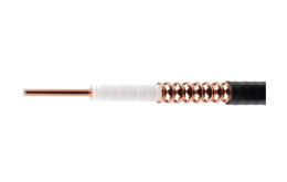 7000-00753195_rfs_01.png Coaxial cable with exposed wire and spiral copper shielding.