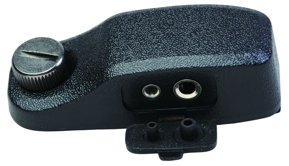 7000-00751717_cop_01.jpg Schwarzes elektronisches Gerät mit zwei Anschlussbuchsen und Drehknopf.