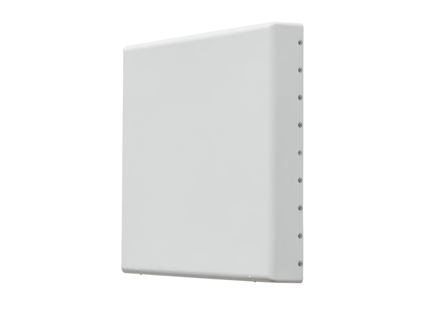 White rectangular box with rounded edges and screws on the side.