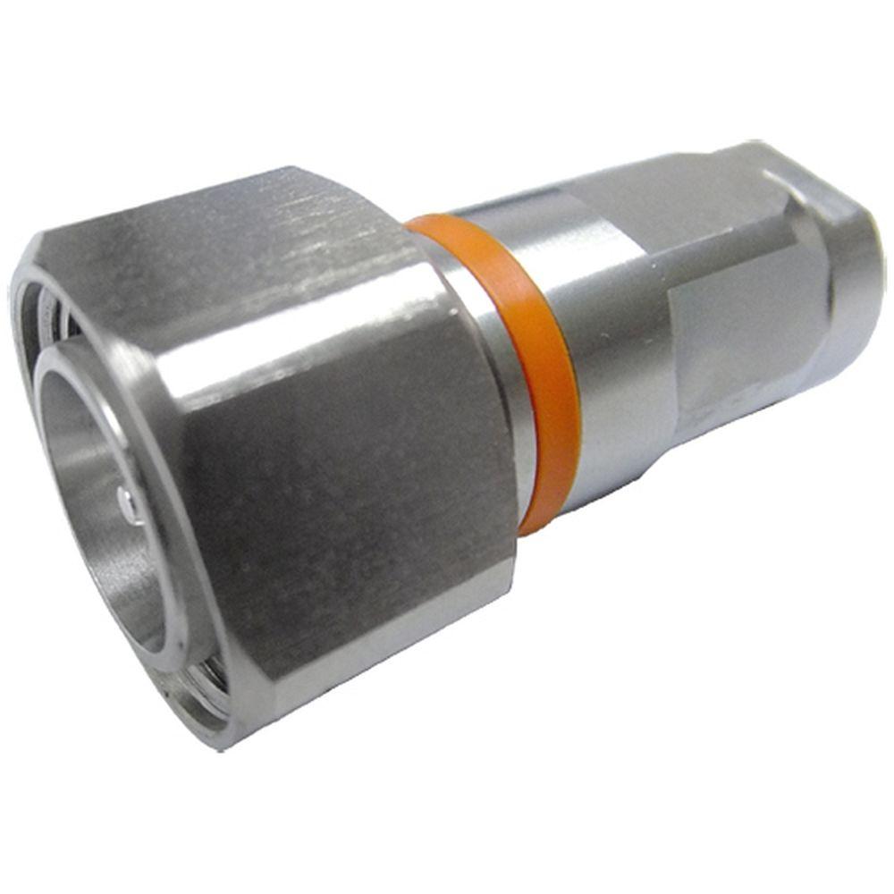 Metall-Steckverbinder mit orangefarbenem Dichtring.