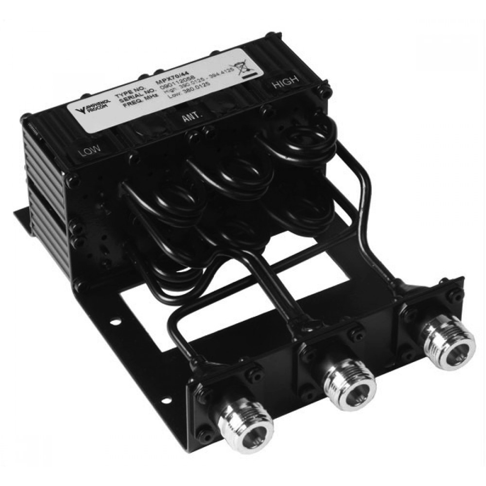 Schwarz-silberner elektronischer Bauteiltauscher mit drei Anschlüssen.