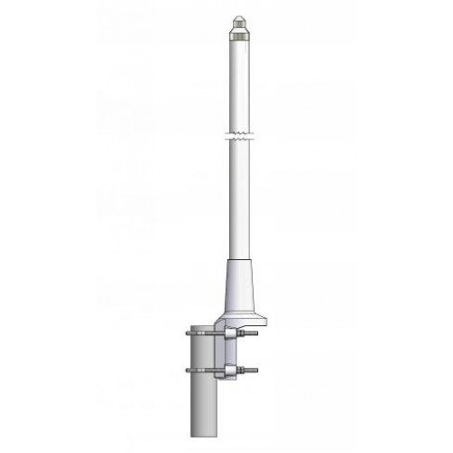 Illustration of a white antenna attached to a visible mast.