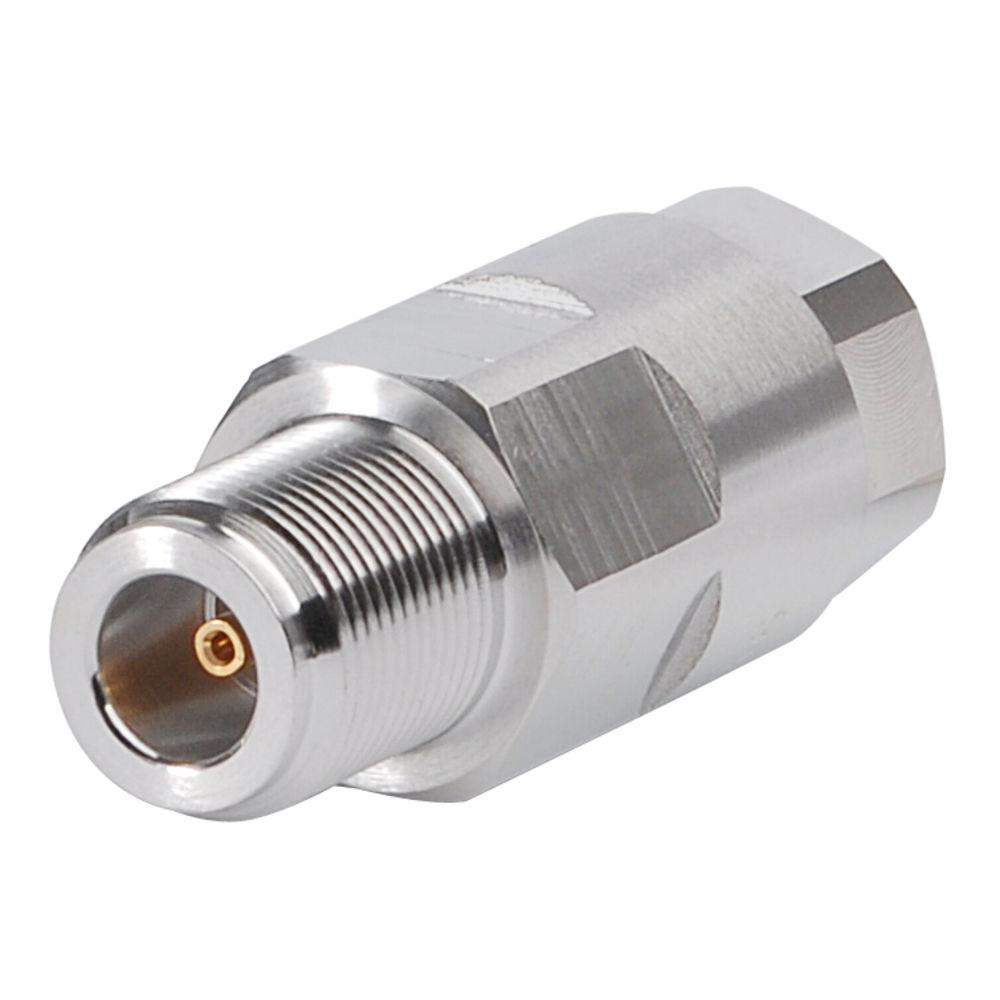 Metal connector with thread and hexagonal part.