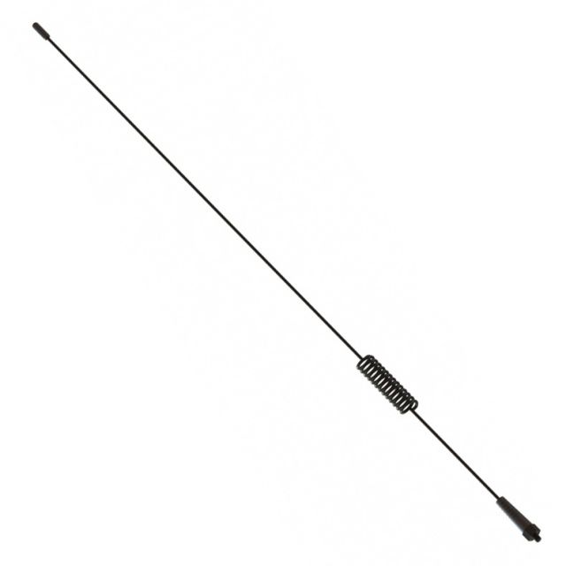 Black radio antenna with a coil in the middle.