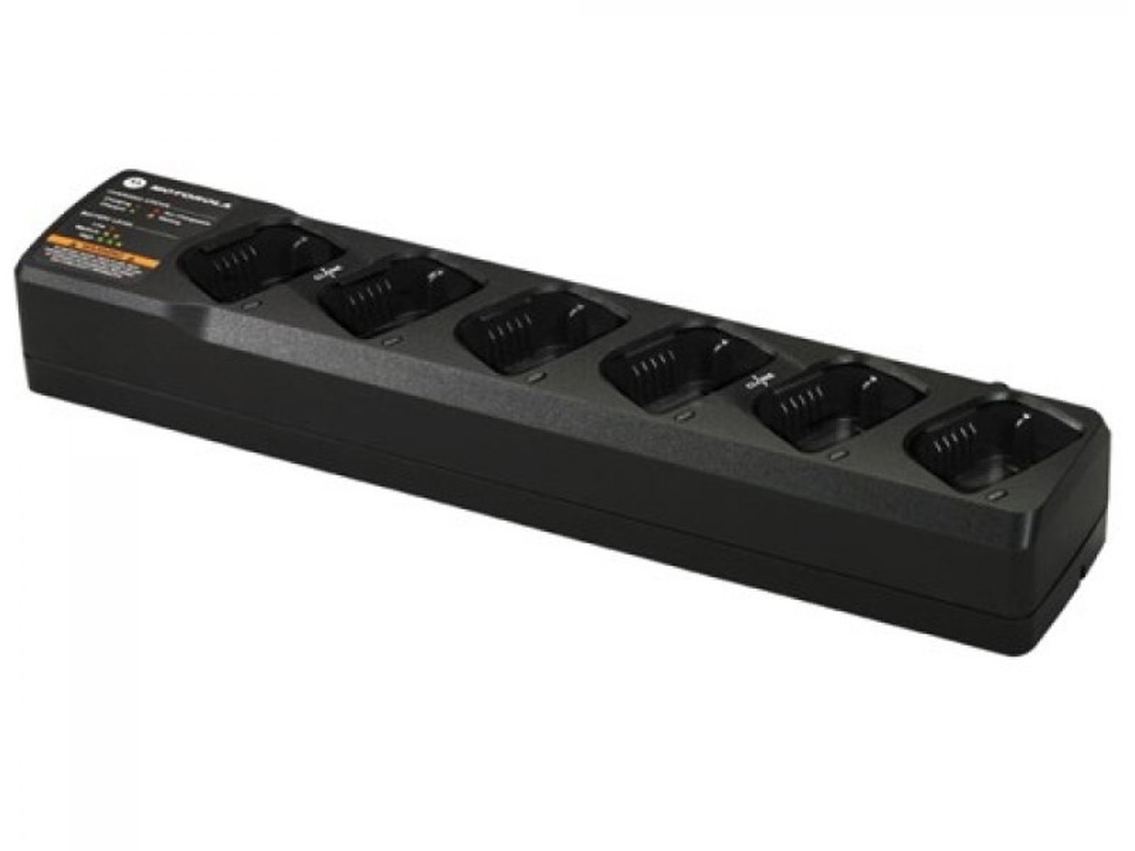 Black six-slot charging station for radios.