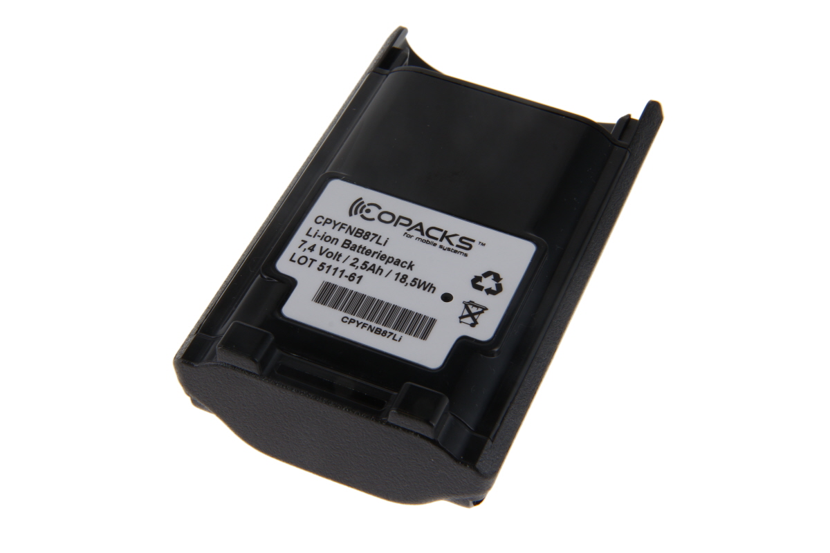 7000-00752515_cop_01.jpg Li-Ion battery pack, 7.4 Volt, 2.5Ah, 18.5Wh. Model CPYFNB87Li, recyclable.